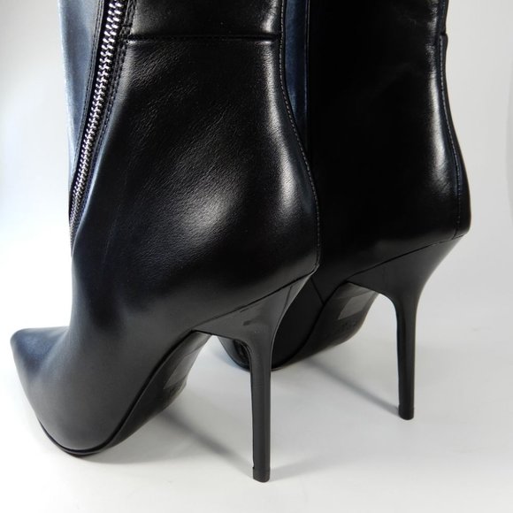 REISS Hoxton Leather Knee High Heels BOOTS US 38 7 Black Point Toe Zip NEW - Picture 12 of 14